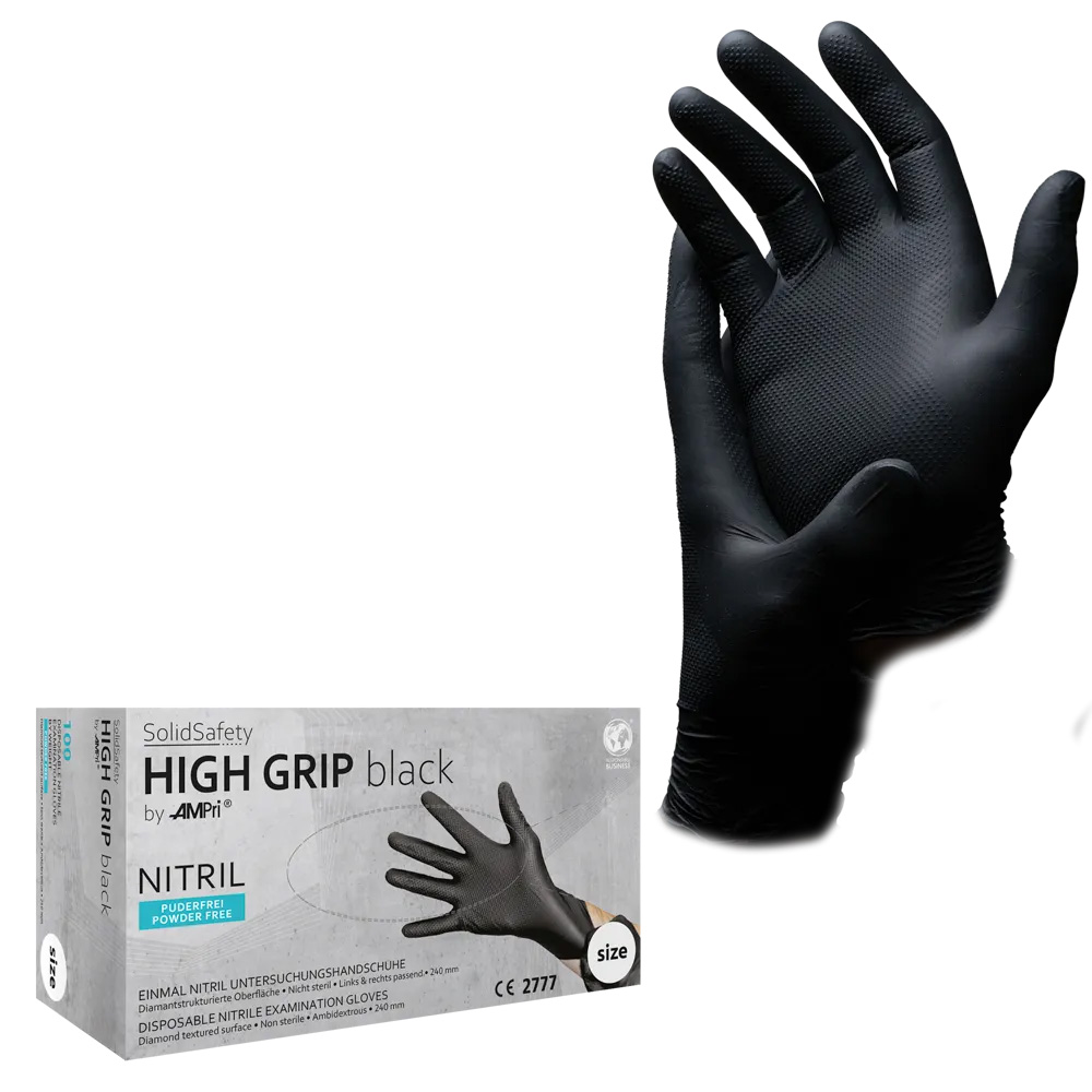 High Grip Einmalhandschuh aus Nitril, Größe XXL, schwarz, SolidSafety High Grip Einmalhandschuh aus Nitril, Größe XXL, schwarz, SolidSafety