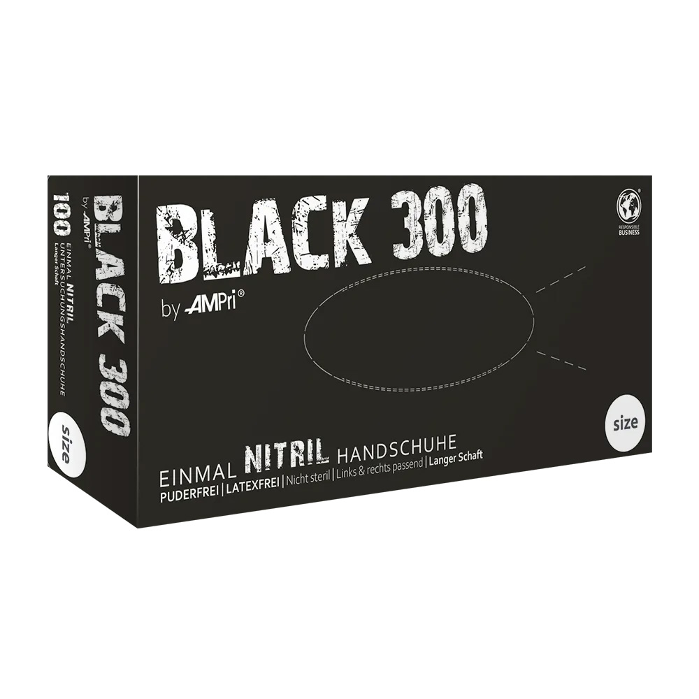 Nitrilhandschuhe mit Überlänge, schwarz, Größe XS, puderfrei, Black 300 Nitril Nitrilhandschuhe mit Überlänge, schwarz, Größe XS, puderfrei, Black 300 Nitril