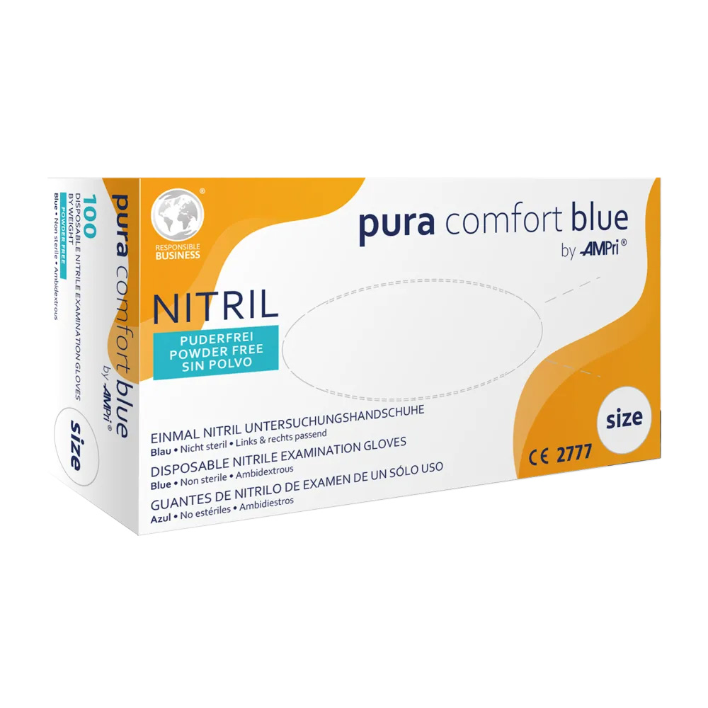 Nitrilhandschuhe, blau, Größe M, puderfrei, Puracomfort blue Nitrilhandschuhe, blau, Größe M, puderfrei, Puracomfort blue