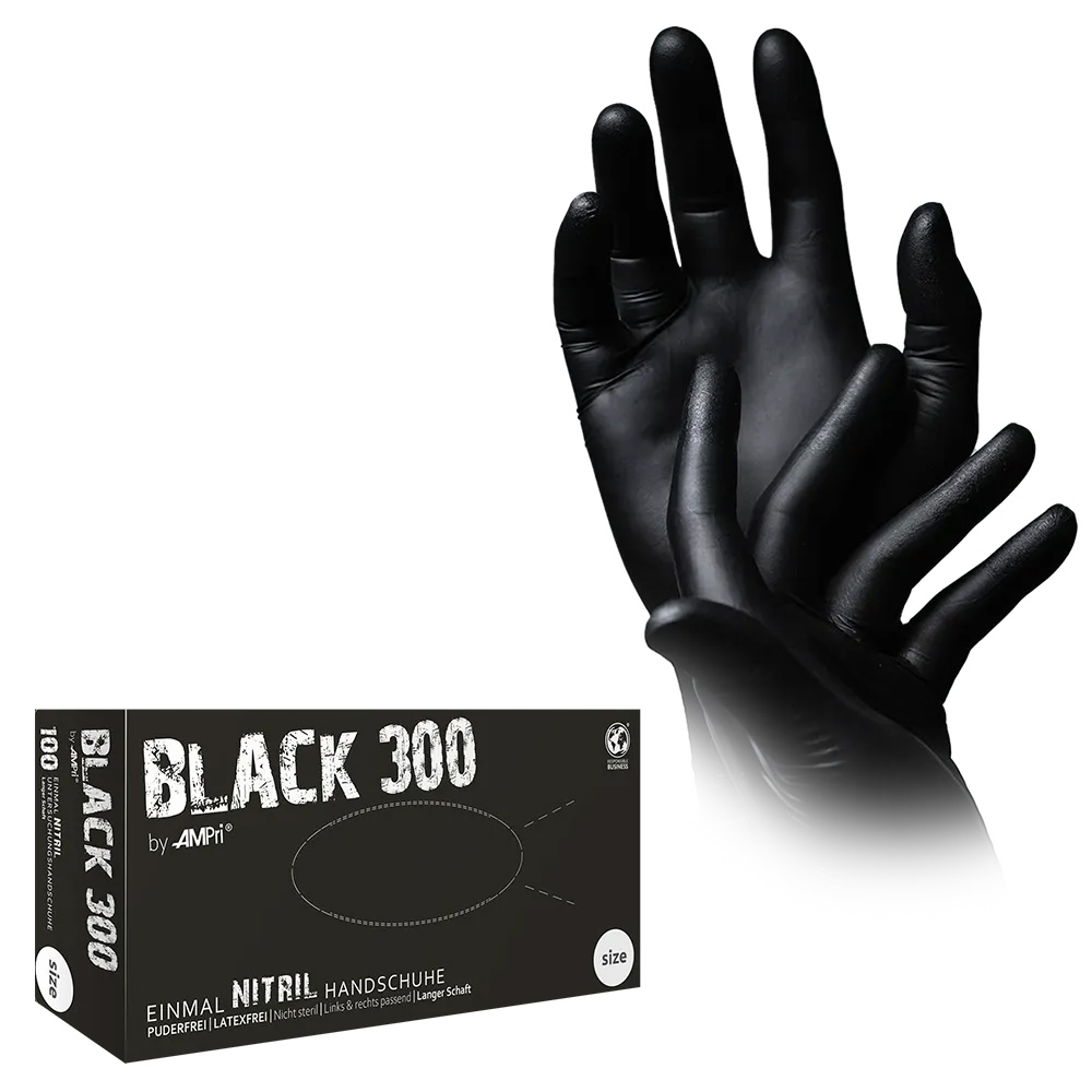 Nitrilhandschuhe mit Überlänge, schwarz, Größe XS, puderfrei, Black 300 Nitril Nitrilhandschuhe mit Überlänge, schwarz, Größe XS, puderfrei, Black 300 Nitril