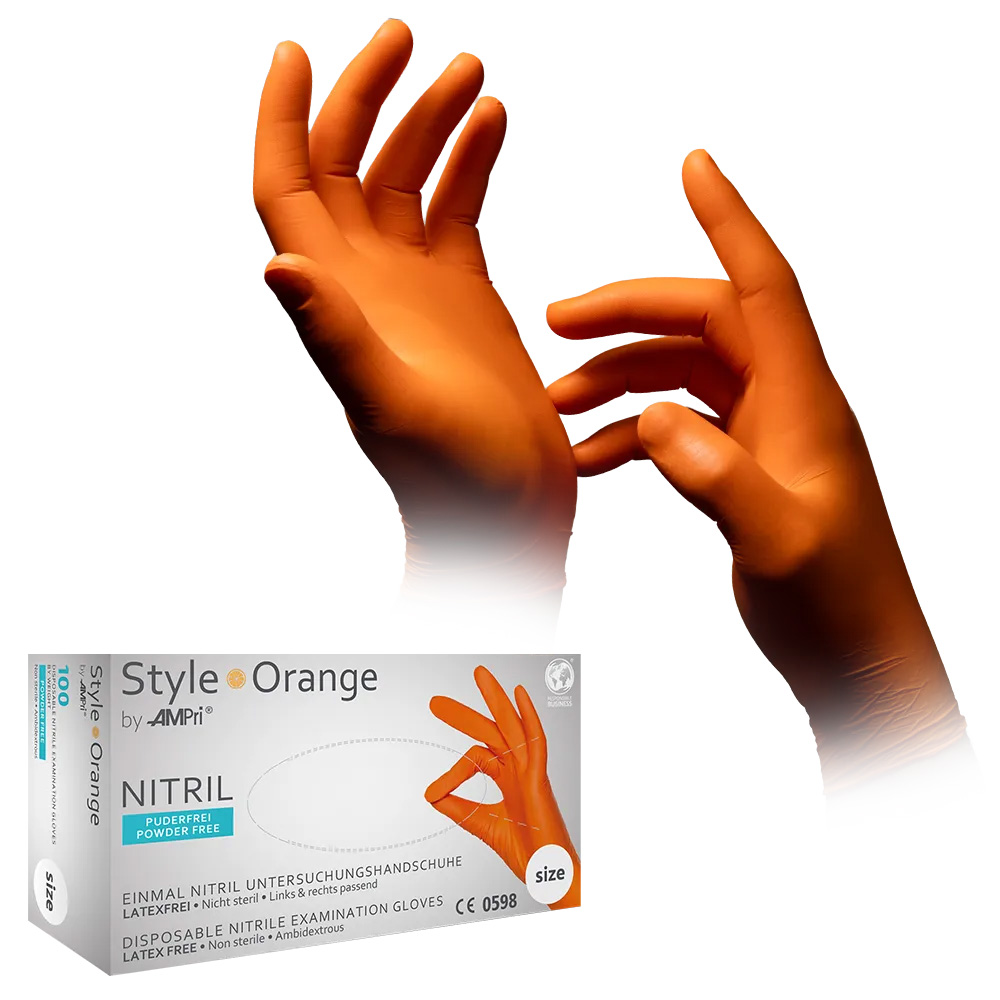 Nitrilhandschuhe, orange, Größe XS, puderfrei, Style orange by Med-Comfort