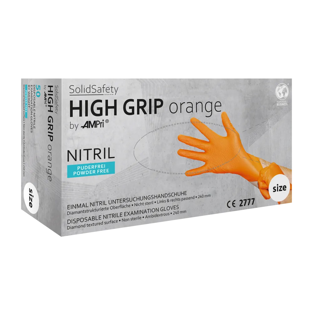 High Grip Einmalhandschuh aus Nitril, Größe L, orange, SolidSafety High Grip Einmalhandschuh aus Nitril, Größe L, orange, SolidSafety