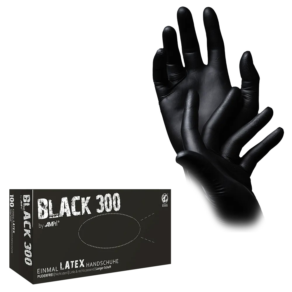 Latexhandschuhe mit Überlänge schwarz, Größe S, puderfrei, Black 300 Latex Latexhandschuhe mit Überlänge schwarz, Größe S, puderfrei, Black 300 Latex