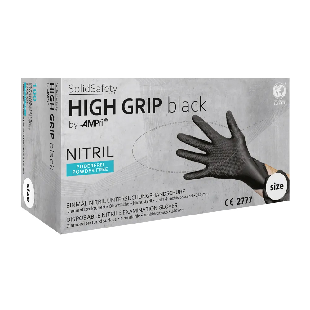 High Grip Einmalhandschuh aus Nitril, Größe XXL, schwarz, SolidSafety High Grip Einmalhandschuh aus Nitril, Größe XXL, schwarz, SolidSafety