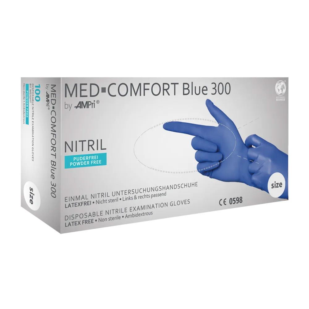 Lange Nitrilhandschuhe, blau, Größe S, puderfrei, Med-Comfort blue 300