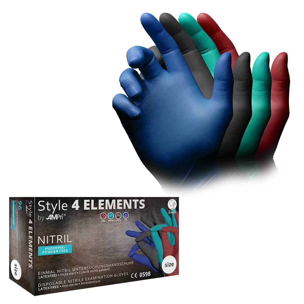 Nitrilhandschuhe, bunt, Farbenmix, Größe XS, puderfrei, Style 4 Elements by AMPri Nitrilhandschuhe, bunt, Farbenmix, Größe XS, puderfrei, Style 4 Elements by AMPri