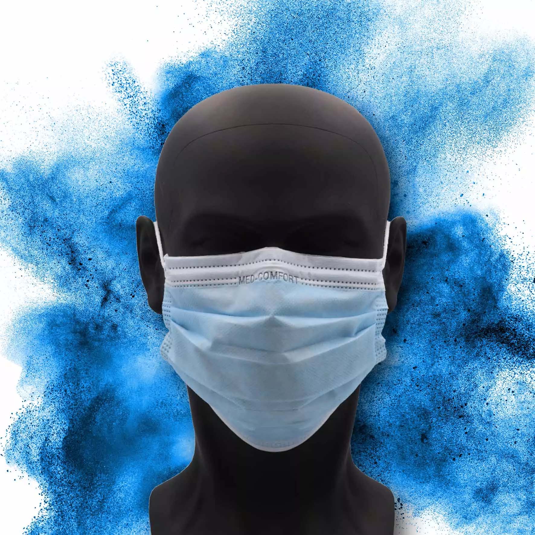 Farbige OP-Maske, blau, Typ IIR, 3-Lagig, latexfrei, 50 Stück, Einwegmaske, Medizinischer Mundschutz, MNS, Mund-Nasenschutz, Einmalmaske, Schutzmaske