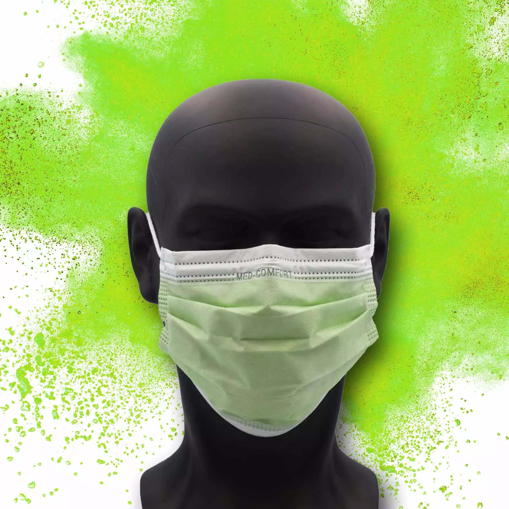 Farbige OP-Maske, limette, grüngelb, Typ IIR, 3-Lagig, latexfrei, 50 Stück, Einwegmaske, Medizinischer Mundschutz, MNS, Mund-Nasenschutz, Einmalmaske, Schutzmaske