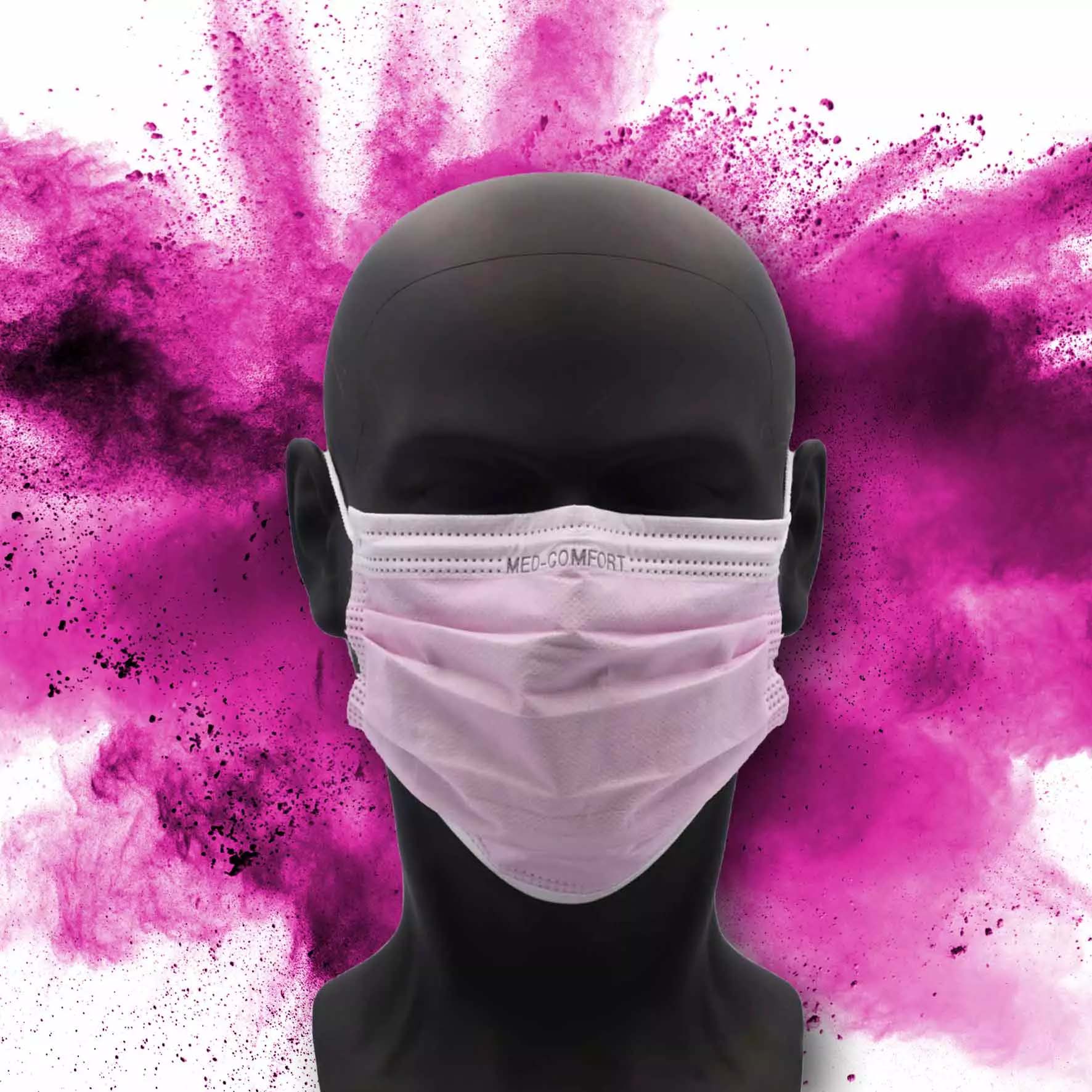 Farbige OP-Maske, rosa, Typ IIR, 3-Lagig, latexfrei, 50 Stück, Einwegmaske, Medizinischer Mundschutz, MNS, Mund-Nasenschutz, Einmalmaske, Schutzmaske