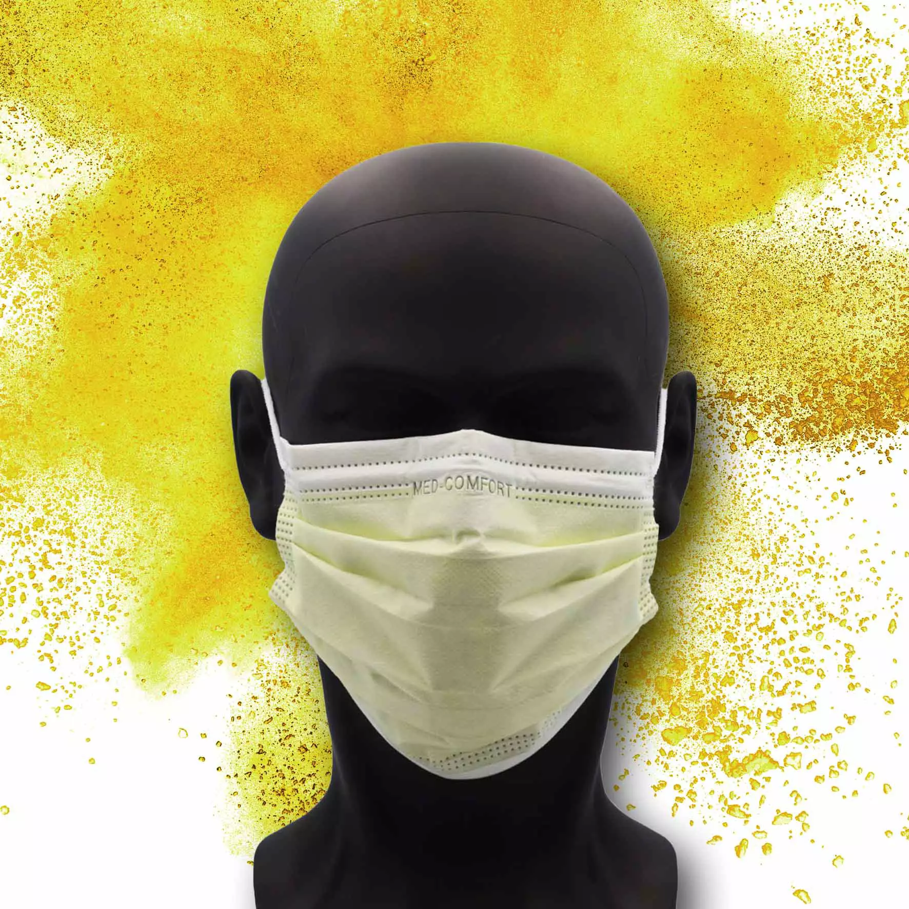 Farbige OP-Maske, gelb, Typ IIR, 3-Lagig, latexfrei, 50 Stück, Einwegmaske, Medizinischer Mundschutz, MNS, Mund-Nasenschutz, Einmalmaske, Schutzmaske, Med-Comfort Farbige OP-Maske, gelb, Typ IIR, 3-Lagig, latexfrei, 50 Stück, Einwegmaske, Medizinischer Mundschutz, MNS, Mund-Nasenschutz, Einmalmaske, Schutzmaske, Med-Comfort