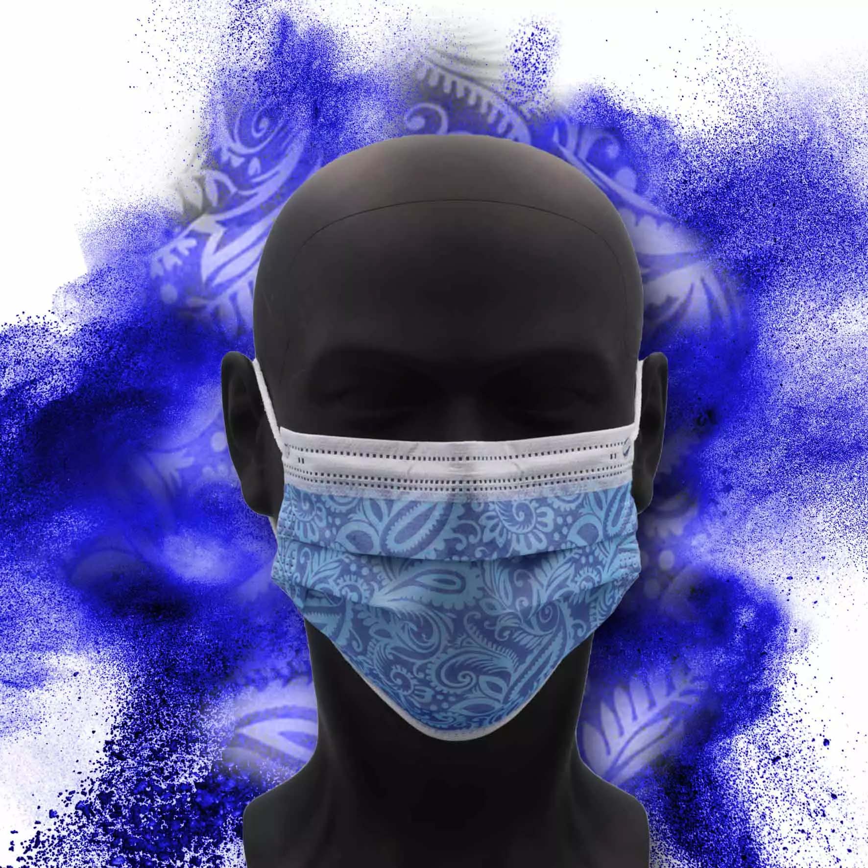 Farbige OP-Maske, dunkelblau gemustert, Typ IIR, 3-Lagig, latexfrei, 50 Stück, Einwegmaske, Medizinischer Mundschutz, MNS, Mund-Nasenschutz, Einmalmaske, Schutzmaske