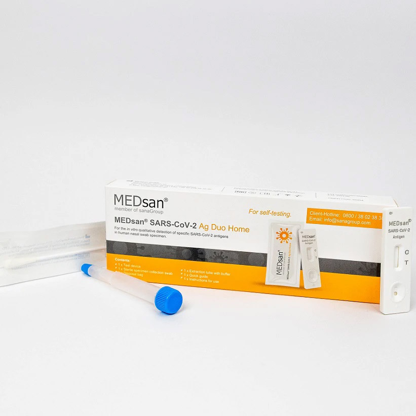 MEDsan® SARS-Cov-2 AG Duo Home, zugelassener Corona Antigen Test, Nasenabstrich in 15 Min, Schnelltest, Selbsttest, Laientest